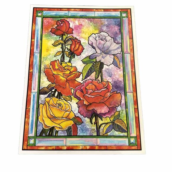 VTG Flowers Stained Glass Static Cling Window Decorations Super Signs 3 Sheets - Picture 4 of 6